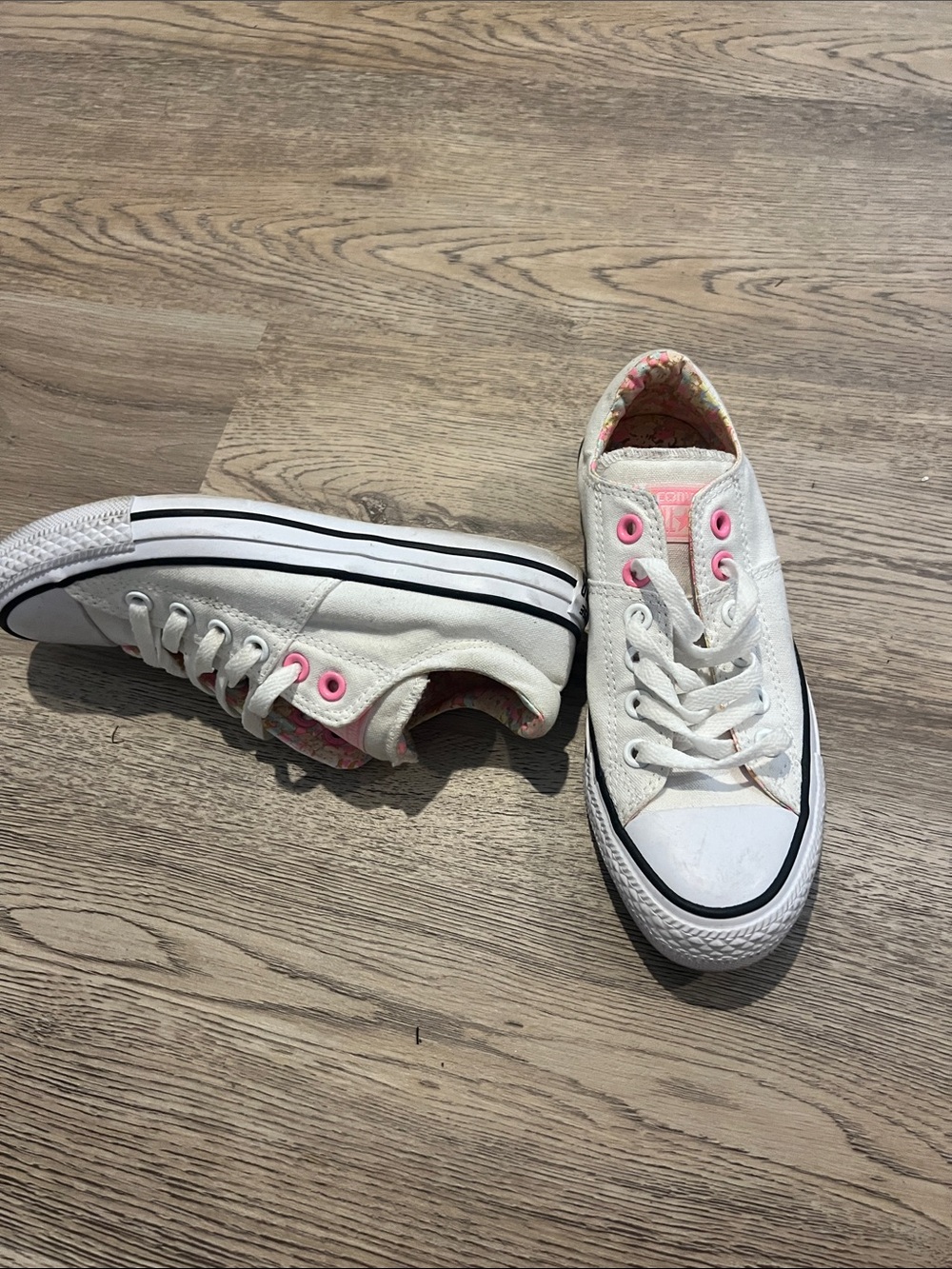 Converse Womens White Sneakers with Pink Accents